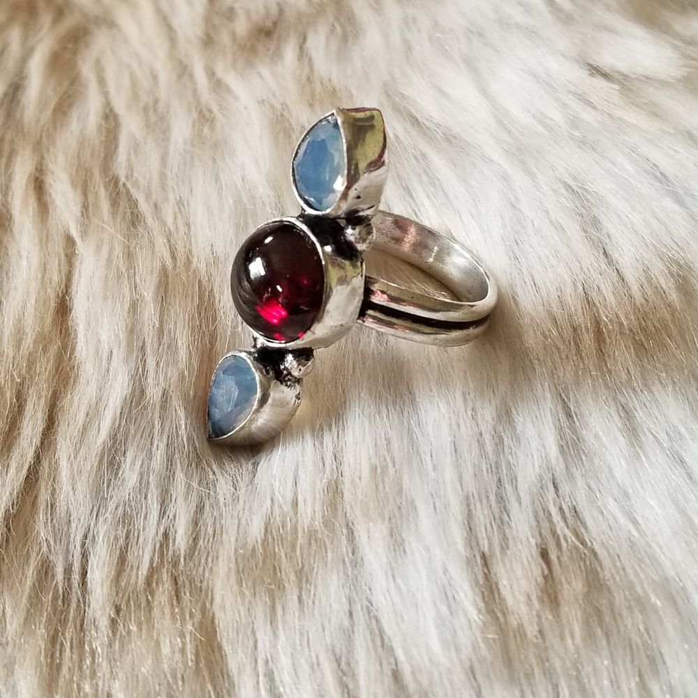 Opalite and Garnet Goddess Ring - size 5