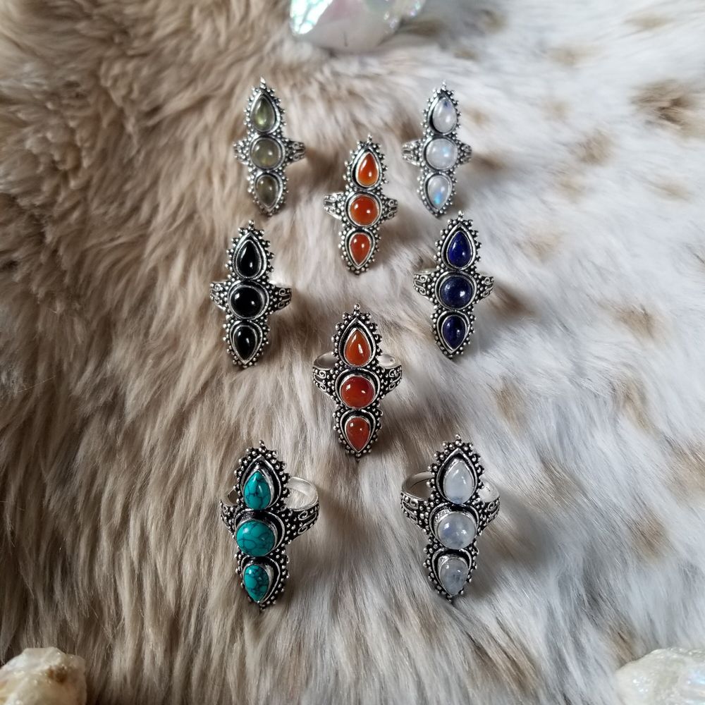 Genuine Gemstone Goddess Rings - Moonstone, Turquoise, Carnelian, etc.
