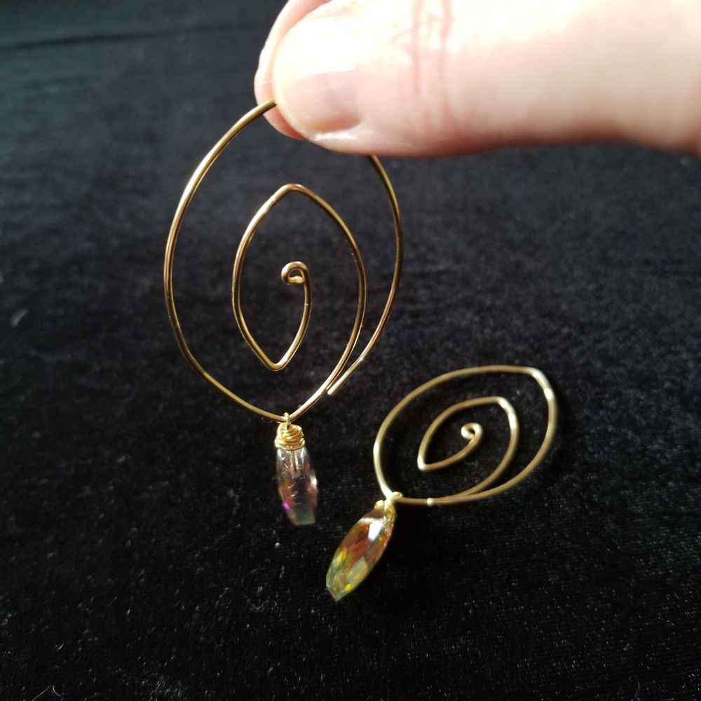 Sacred Spiral Hoop Earrings with Faceted Firey Sunset Czech ...