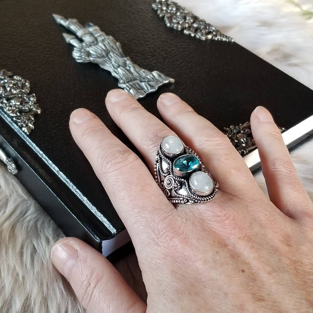 Genuine Moonstone Goddess Ring - size 8.25
