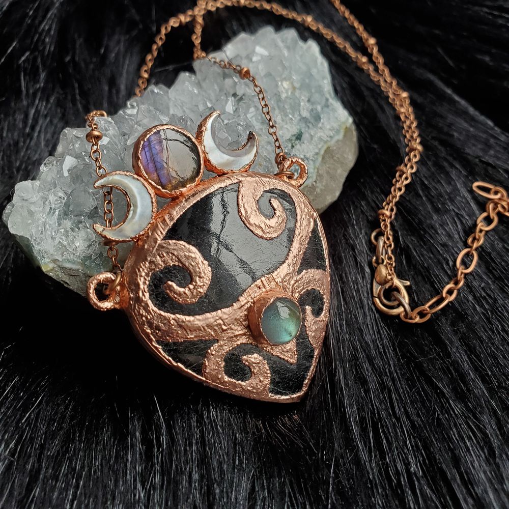 Sacred Feminine Copper Electroformed Necklace with Black Tourmaline