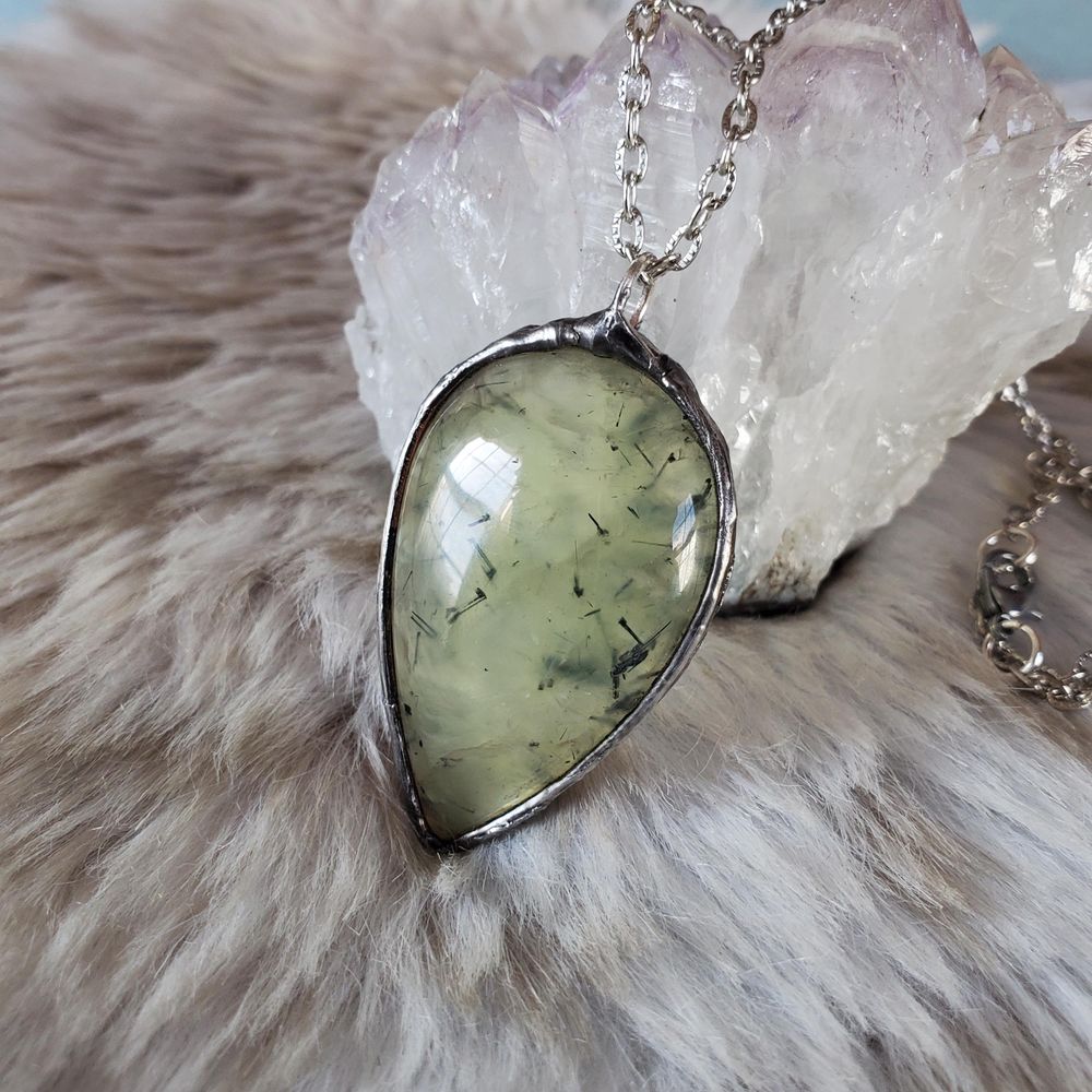 Verdant Vision - Tiffany technique pendant of prehnite with ...