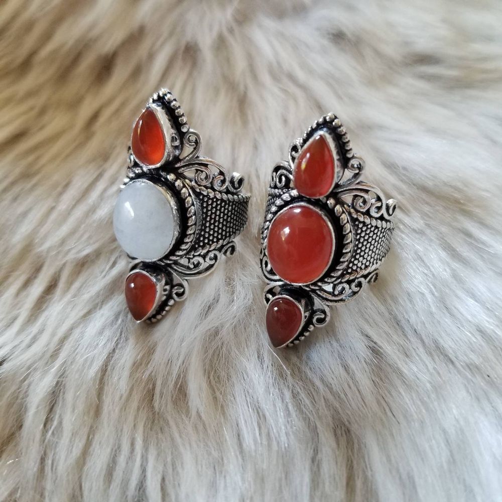 Genuine Carnelian and Moonstone Goddess Rings - sizes 5.5 and 6.75