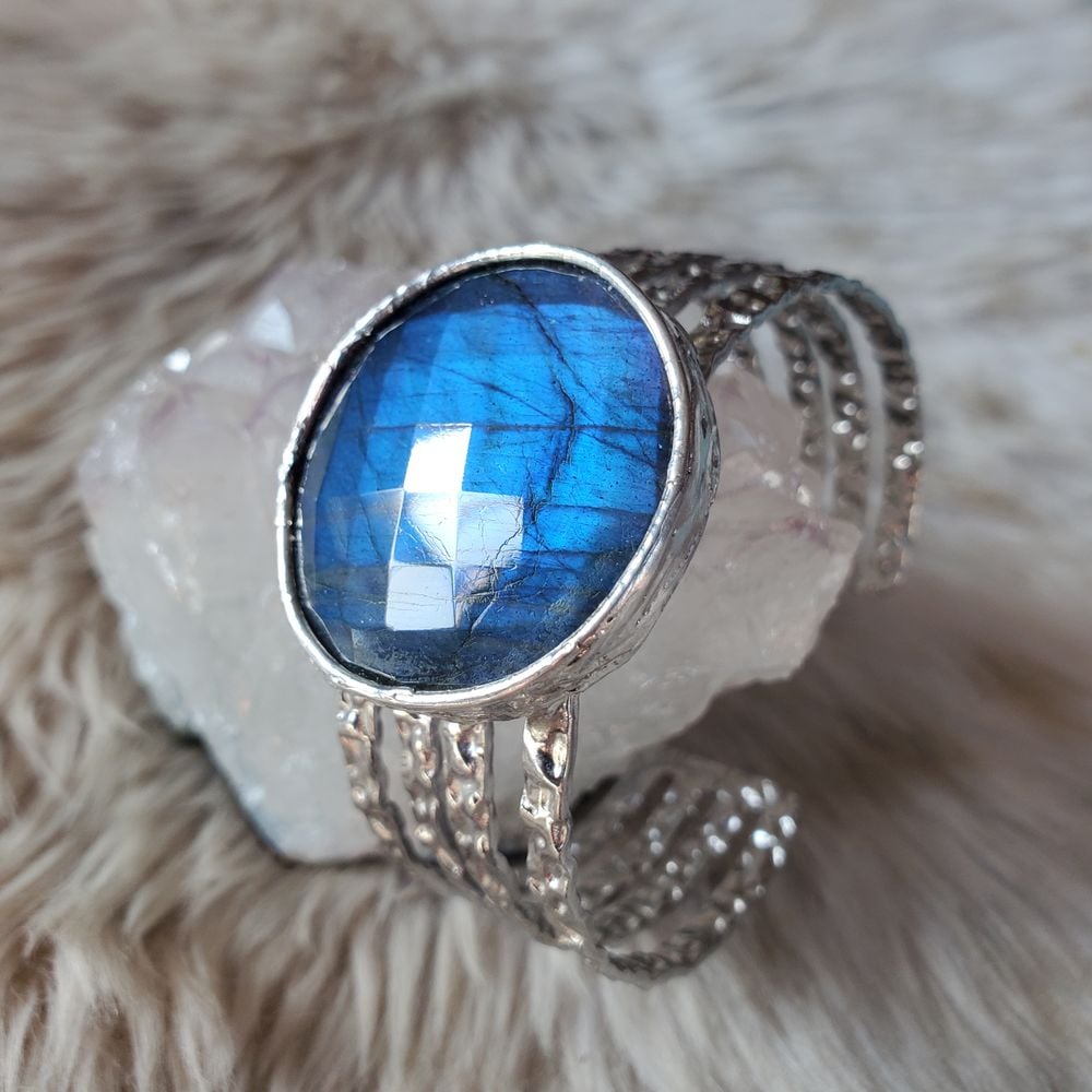 Blue Beauty - Blue Labradorite Cuff Bracelet in Tiffany Tech...