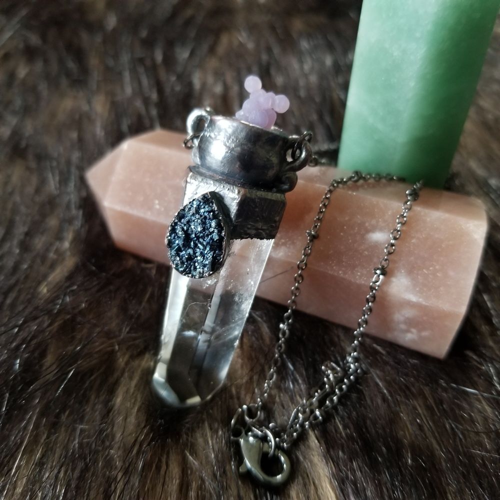 Crystal & Cauldron Electroformed Necklace with grape agate