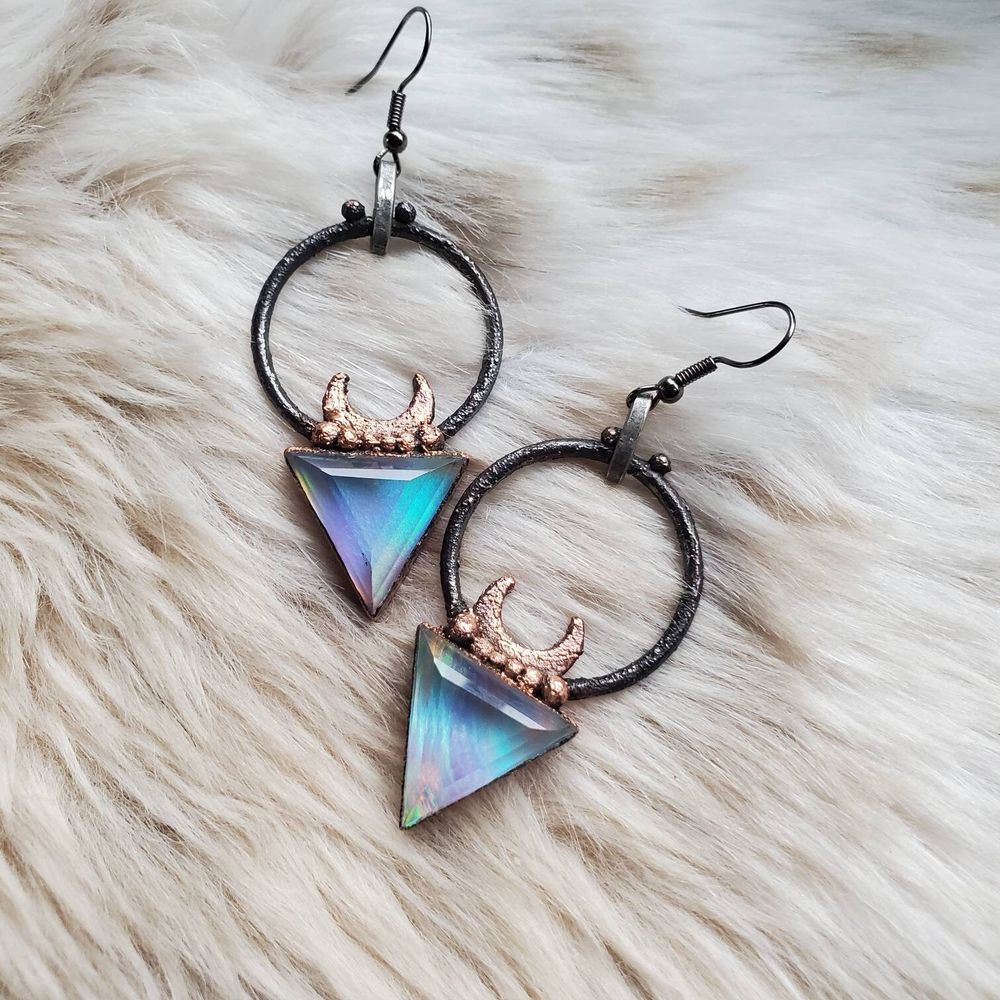 Glow - Copper Electroformed Aurora Opal Earrings