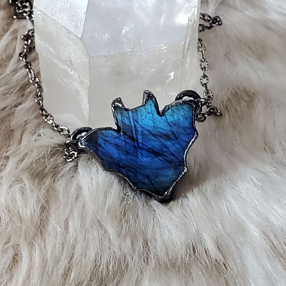Nightborne - Carved labradorite bat necklace