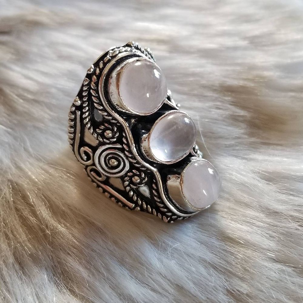 Genuine Rose Quartz Goddess Ring - size 6.5