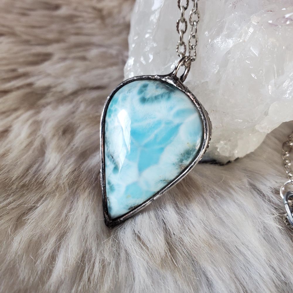 Celestial Waters - Larimar pendant in tiffany technique