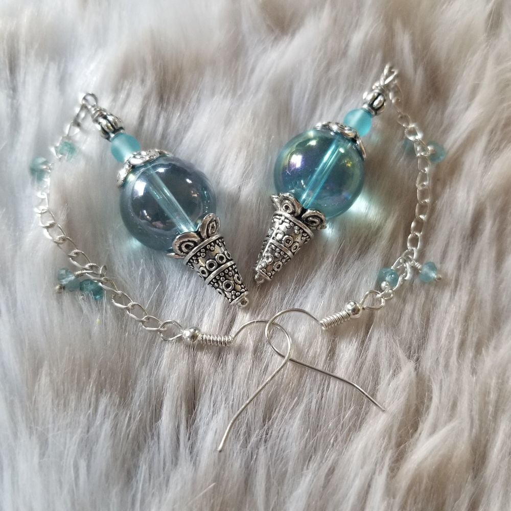 Aqua Aura Quartz Pendulum Earrings