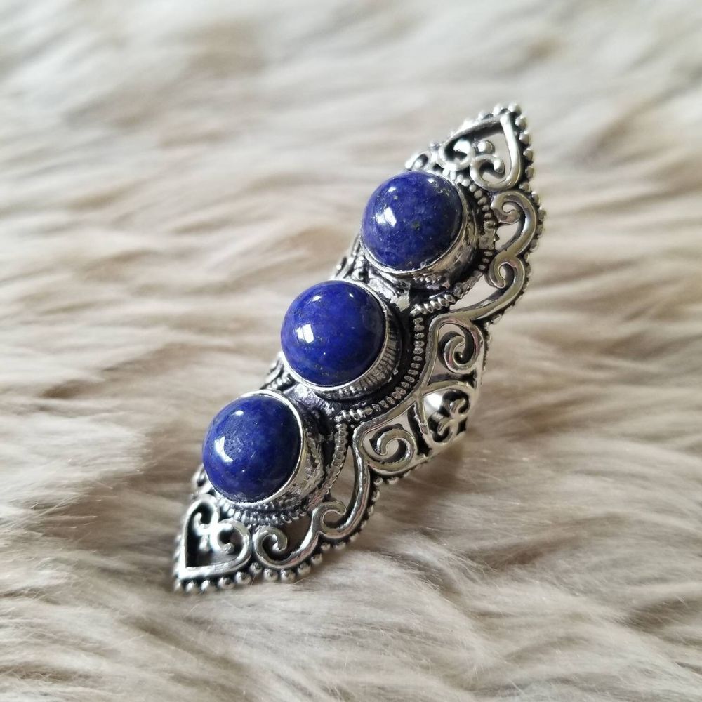 Genuine Lapis Lazuli Goddess Ring - size 5.25